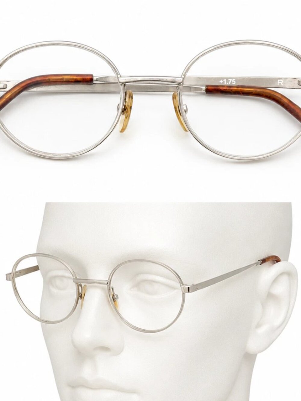 VTG Silver Oval Eyeglass Frames Clear Lens Glasses Round Tortoise Temple Tips
